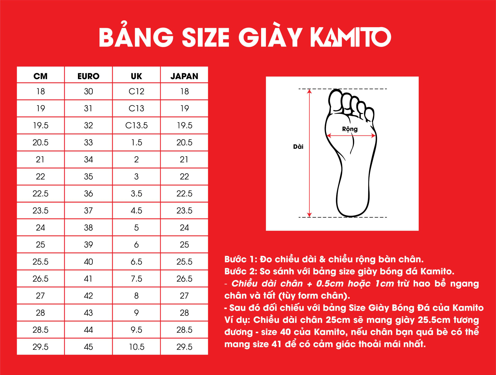Bảng Size Kamito