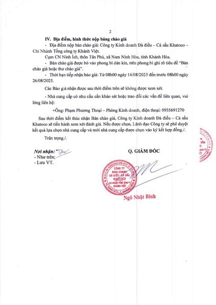 THƯ MỜI CHÀO GIÁ