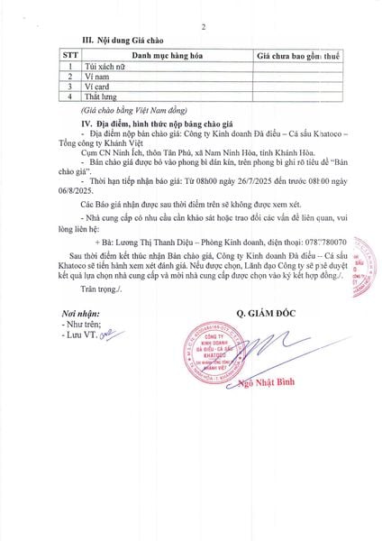 THƯ MỜI CHÀO GIÁ