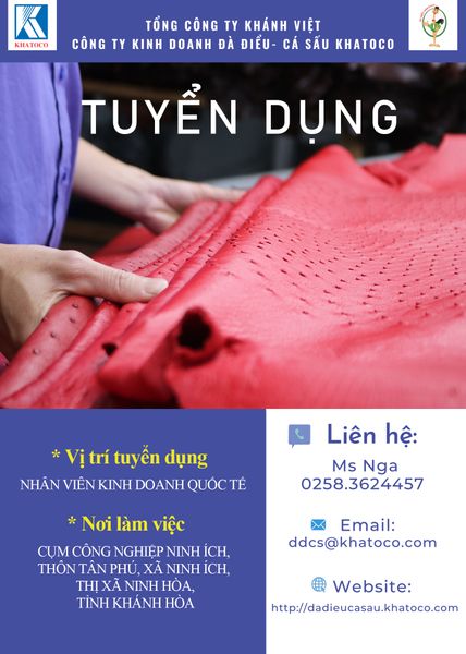 TUYỂN DỤNG NHÂN VIÊN KINH DOANH QUỐC TẾ - CÔNG TY KINH DOANH ĐÀ ĐIỂU, CÁ SẤU KHATOCO