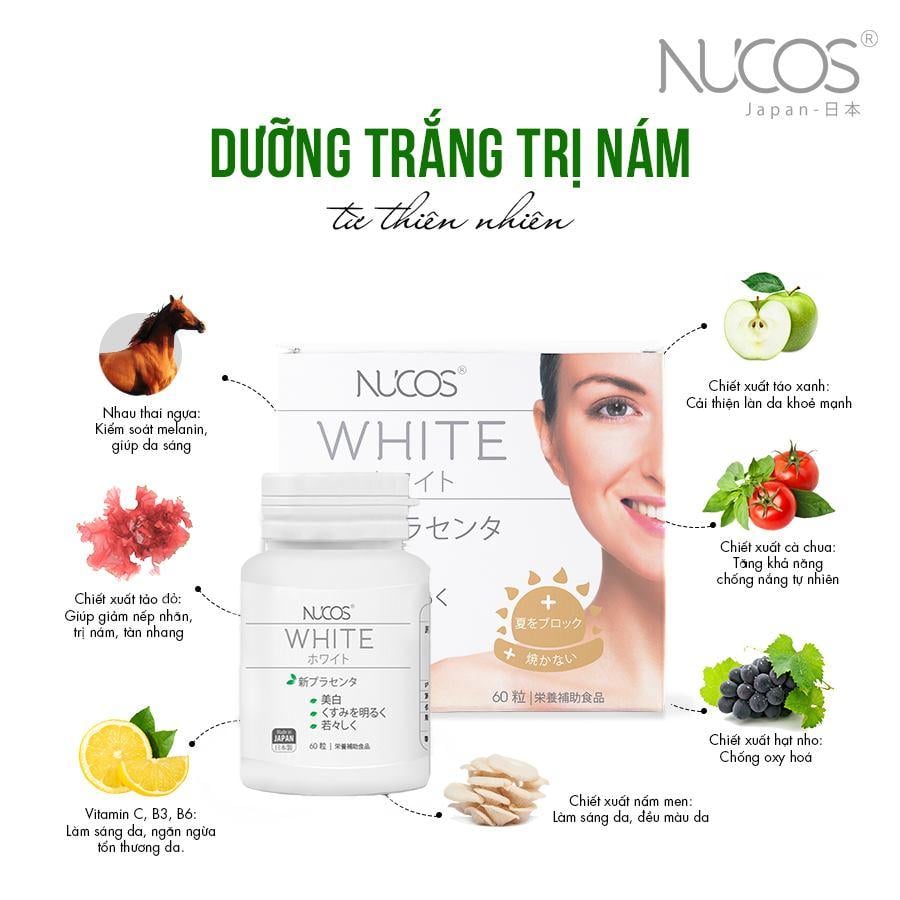 Viên Uống Trắng Da NUCOS WHITE FOR WHITENING & REDUCE MELASMA