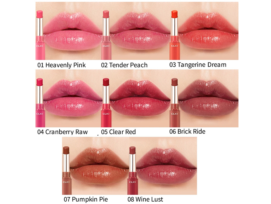 bảng màu Son thỏi Clio Melting Sheer Lips căng mượt môi