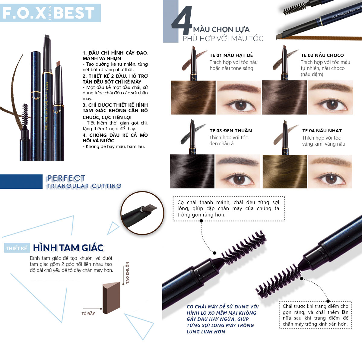 Chì Kẻ Mày Đầu Tam Giác F.O.X TRIANGULAR EYEBROW WITH MASCARA BRUSH 0.25g