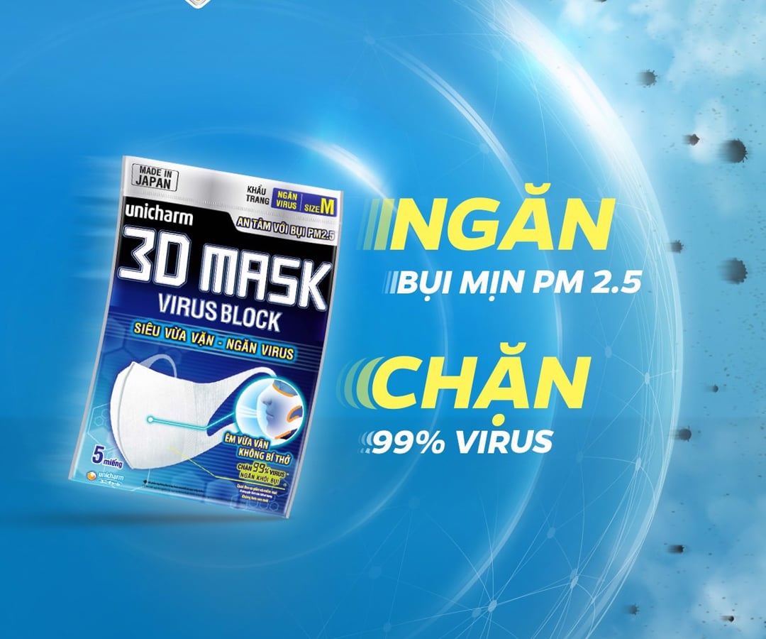 Unicharm 3D Mask Virus Block - Review các dòng khẩu trang 3D hot nhất của Unicharm