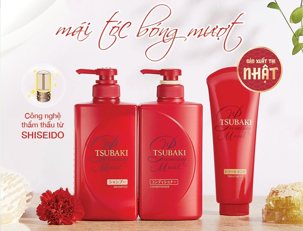 Review bộ sản phẩm chăm sóc tóc Tsubaki Premium Moist