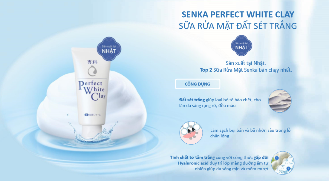 Sữa Rửa Mặt Đất Sét Trắng SENKA PERFECT WHITE CLAY 120g