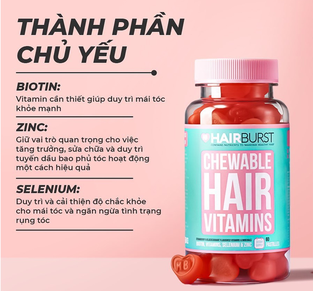 Viên kẹo dẻo kích thích mọc tóc Hairbusrt Chewable Hair Vitamins