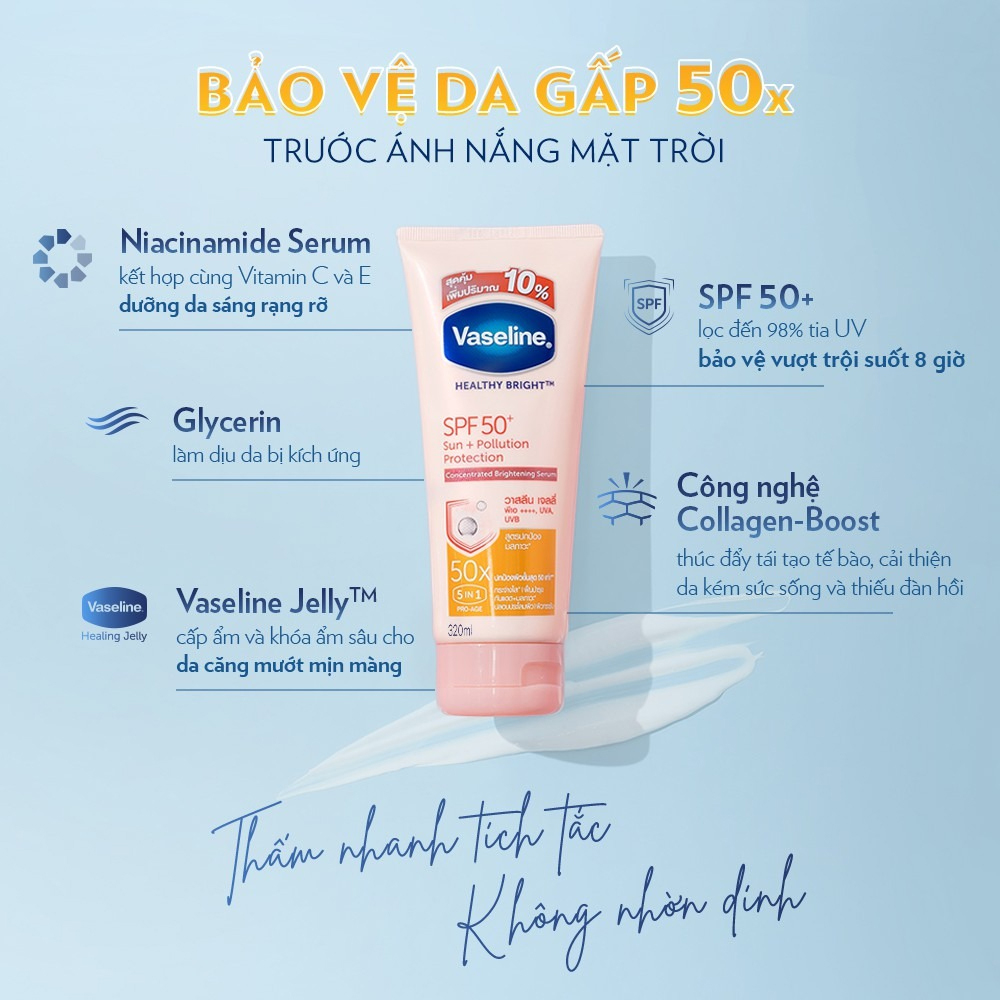 VASELINE HEALTHY BRIGHT SERUM 50X SPF50+ PA++++ 320ml