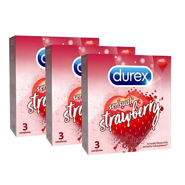 Bao Cao Su Cấu Trúc Hạt Nổi Vị Dâu DUREX SENSUAL STRAWBERRY