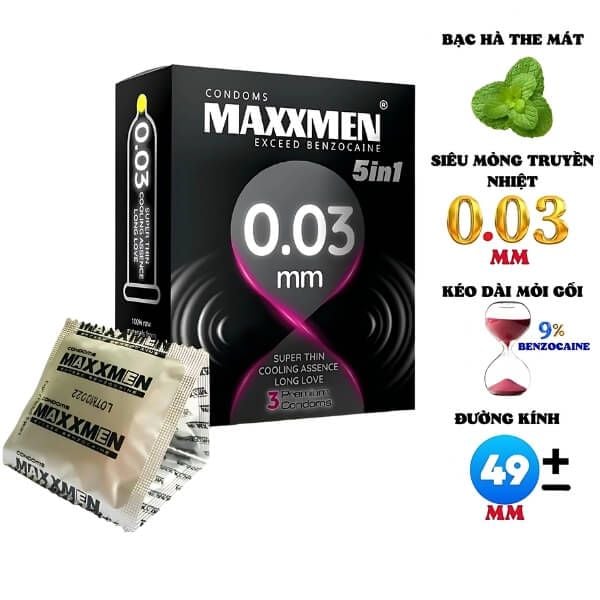 Bao Cao Su Siêu Mỏng The Mát Kéo Dài Quan Hệ MAXXMEN 003 5IN1