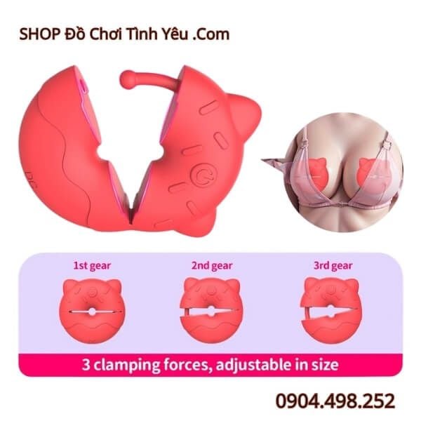 Bộ Kẹp Núm Vú Hình Bánh Donut Tai Mèo Có Điều Khiển Từ Xa