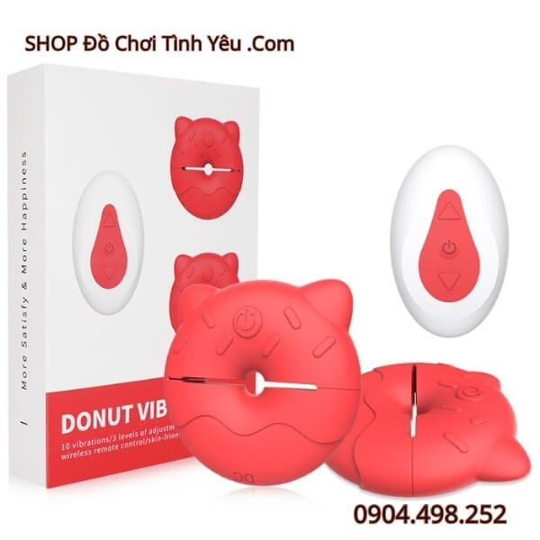 Bộ Kẹp Núm Vú Hình Bánh Donut Tai Mèo Có Điều Khiển Từ Xa