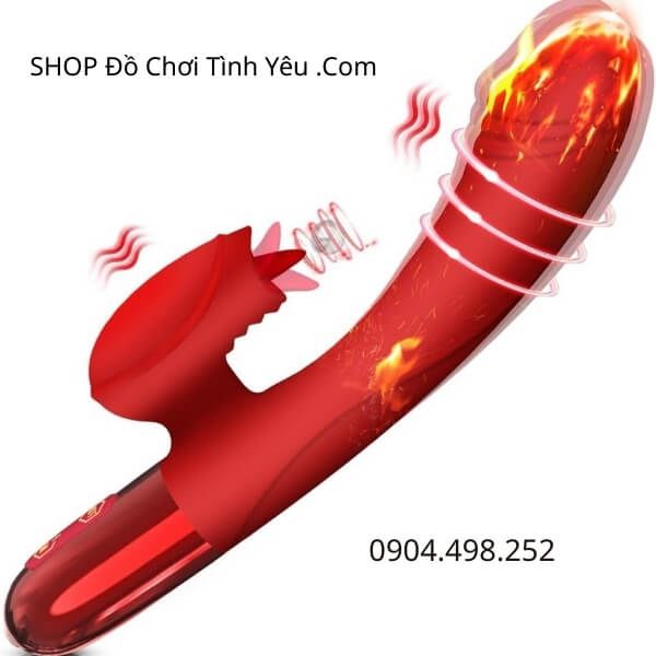Dương Vật Giả Cầm Tay Rung Làm Ấm Kèm Đầu Lưỡi Liếm FOX V2