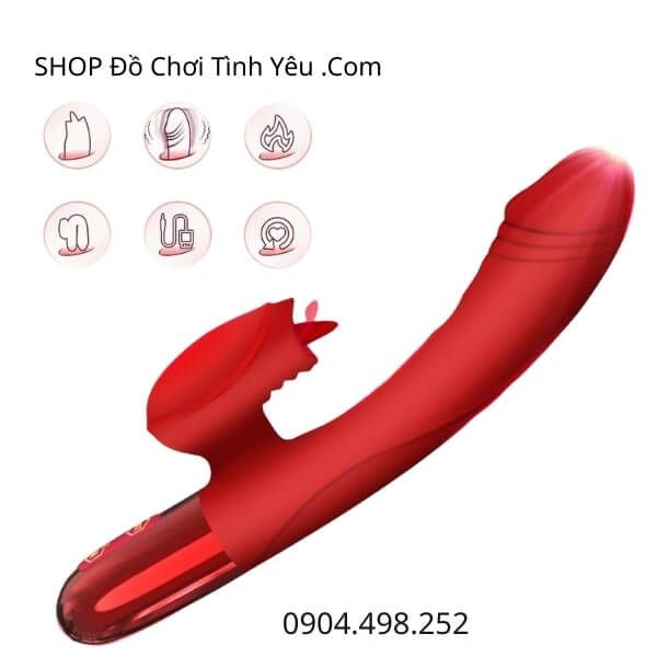 Dương Vật Giả Cầm Tay Rung Làm Ấm Kèm Đầu Lưỡi Liếm FOX V2