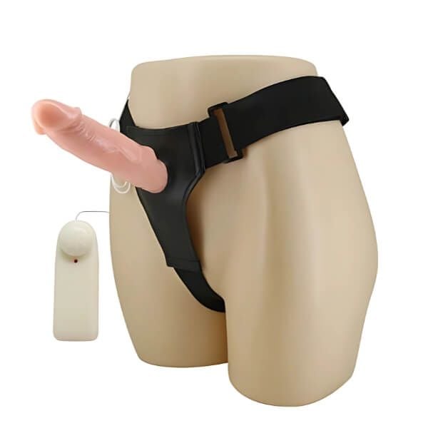 Dương Vật Giả Rỗng Ruột Rung Mạnh Kèm Điều Khiển Có Dây Đeo