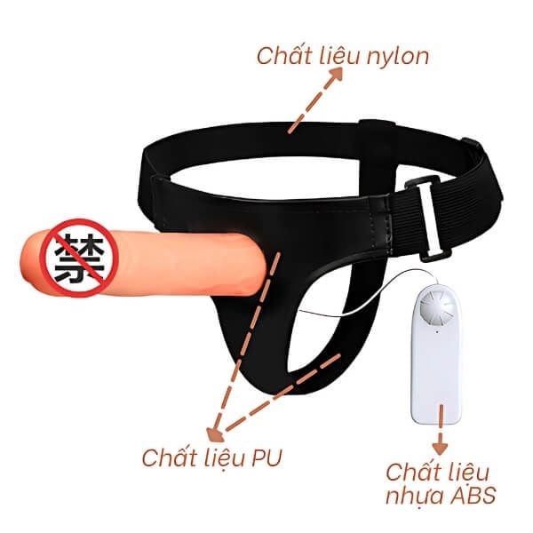Dương Vật Giả Rỗng Ruột Rung Mạnh Kèm Điều Khiển Có Dây Đeo