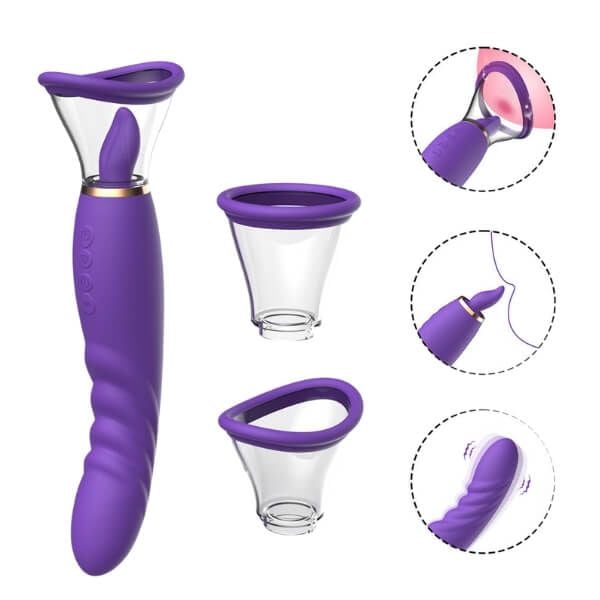 Gậy Rung Liếm Lưỡi Kèm Hút Thiết Kế 2 Đầu Kích Thích Cho Nữ