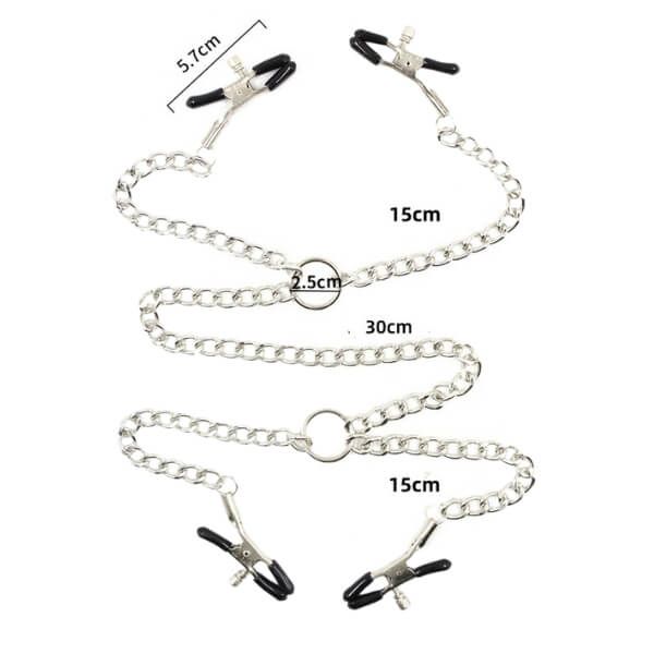 Kẹp Núm Vú Âm Đạo 4 Đầu Kèm Dây Xích Kim Loại Cho Quan Hệ SM