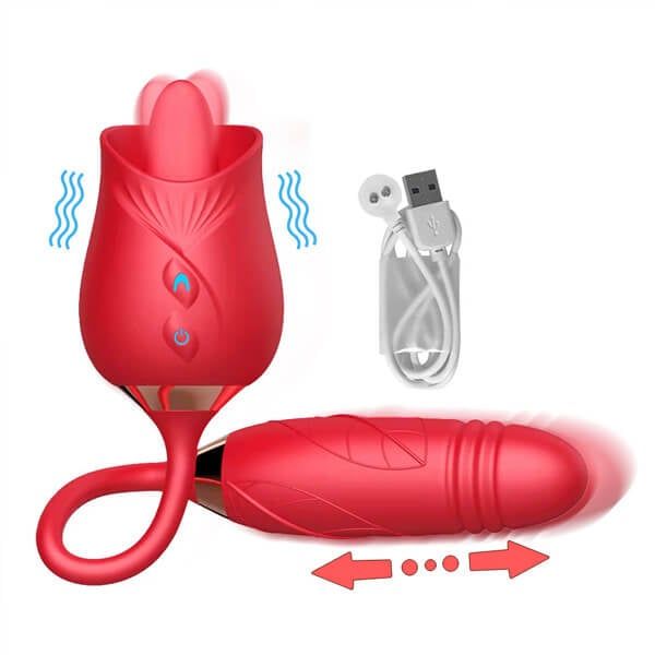 Trứng rung hoa hồng 2 đầu lưỡi liếm đuôi rung thụt tự động