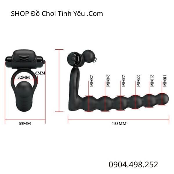 Vòng Rung Đeo Dương Vật Kèm Que Hạt Nhét Hậu Môn PRETTY LOVE