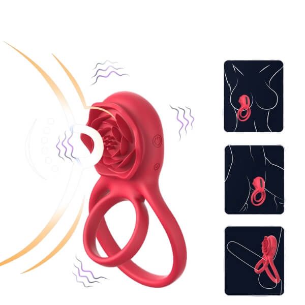 Vòng Rung Hoa Hồng Đeo Dương Vật Kép Có Điều Khiển Từ Xa