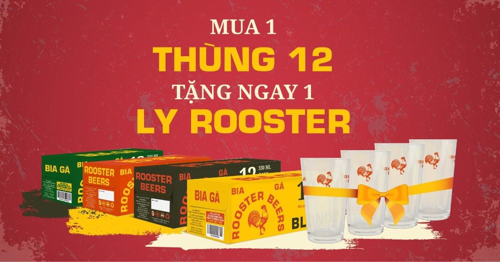 CTKM Mua thùng 12 Lon Rooster Beers tặng 1 Ly thủy tinh