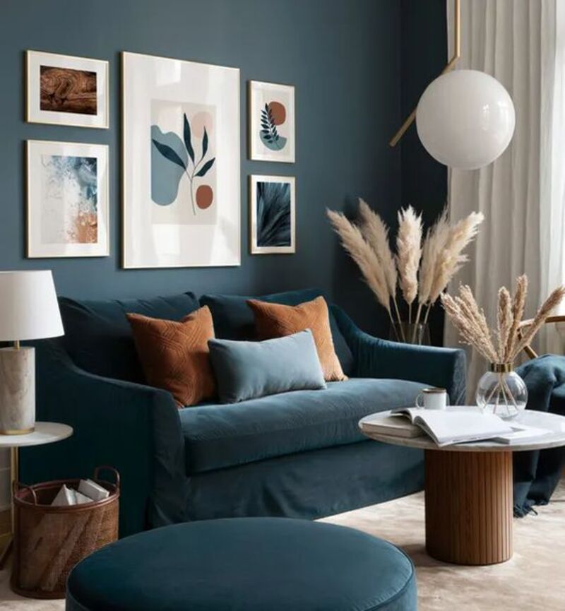 Màu xanh lam mang lại sự trang nhã cho không gian phòng khách