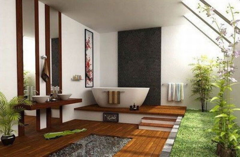 Không gian nhà tắm mở trong thiết kế biệt thự phong cách Nhật