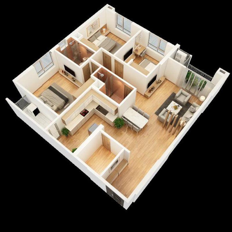 mẫu căn hộ chung cư 3 phòng ngủ 2