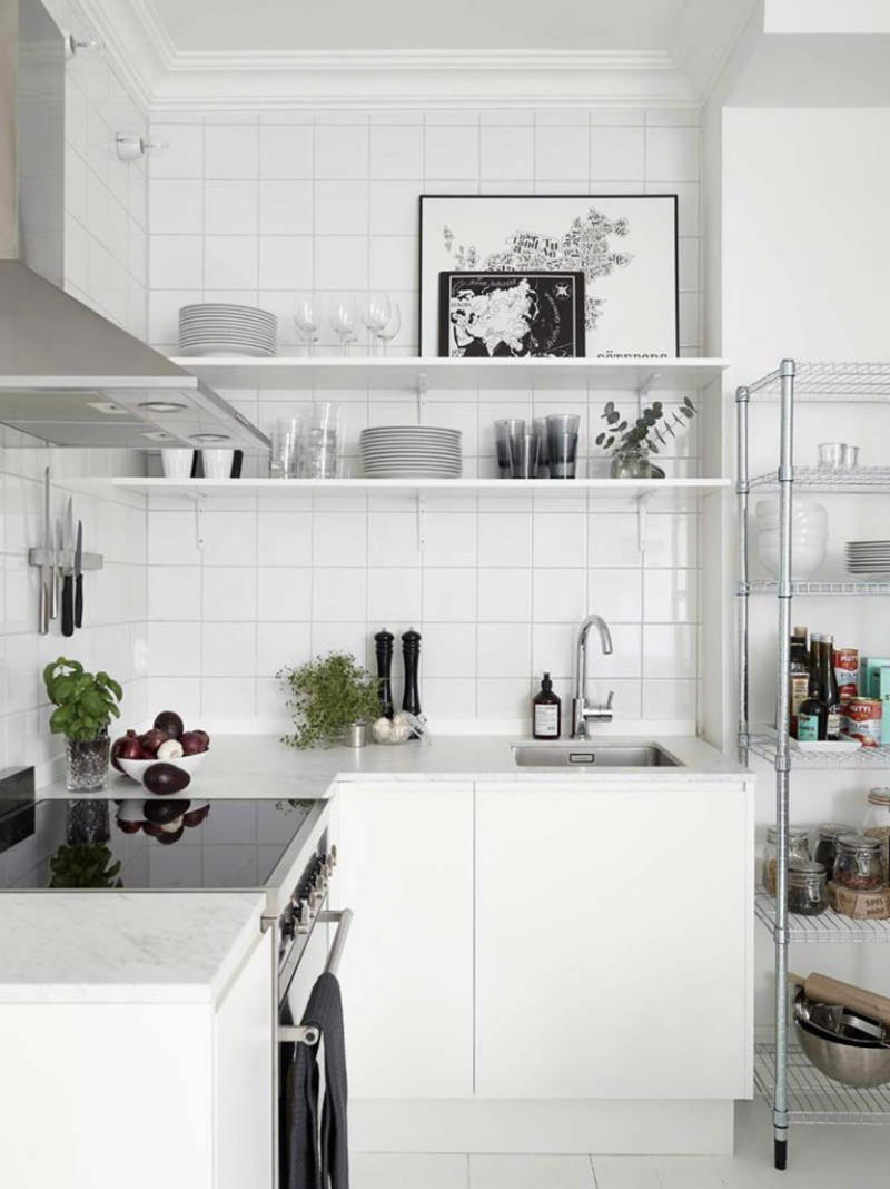 mẫu phòng bếp màu trắng tối giản