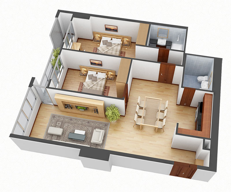 mẫu thiết kế căn hộ 3 phòng ngủ