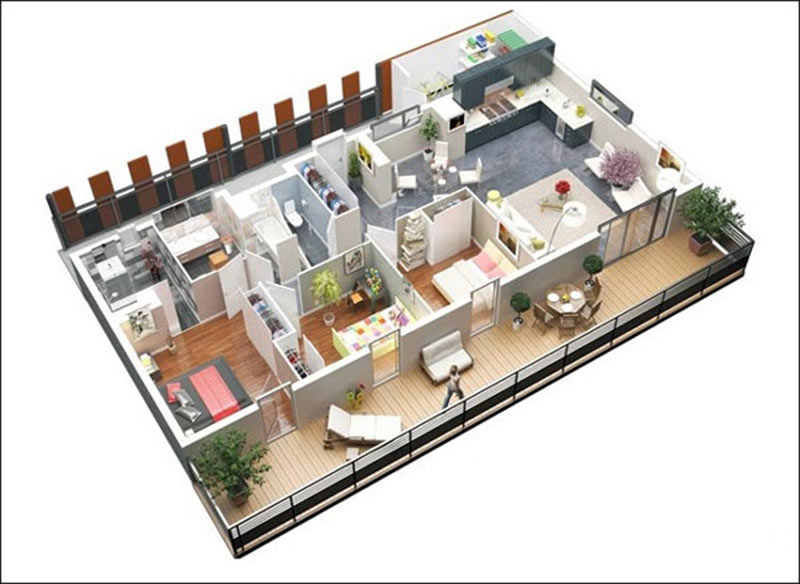 mẫu thiết kế nhà chung cư 3 phòng ngủ 2
