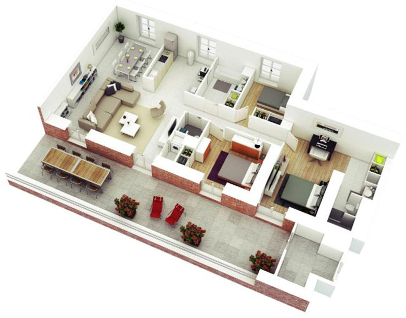 mẫu thiết kế nhà chung cư 3 phòng ngủ 3