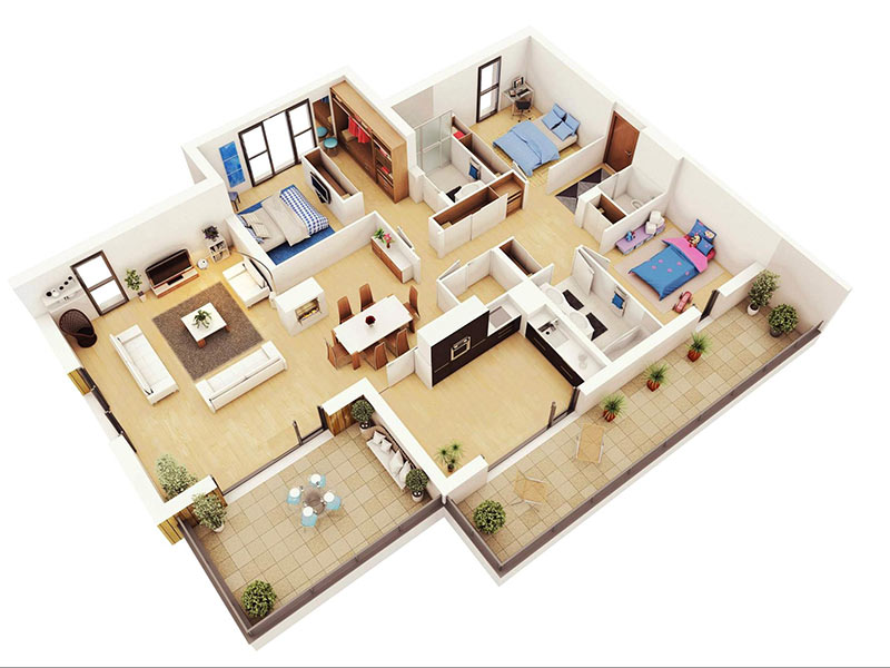 mẫu thiết kế nội thất chung cư 3 phòng ngủ hiện đại 1