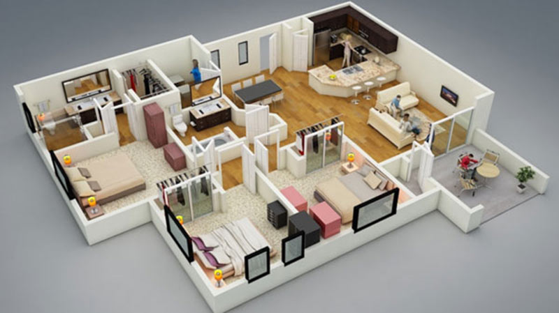 mẫu thiết kế nội thất chung cư 3 phòng ngủ