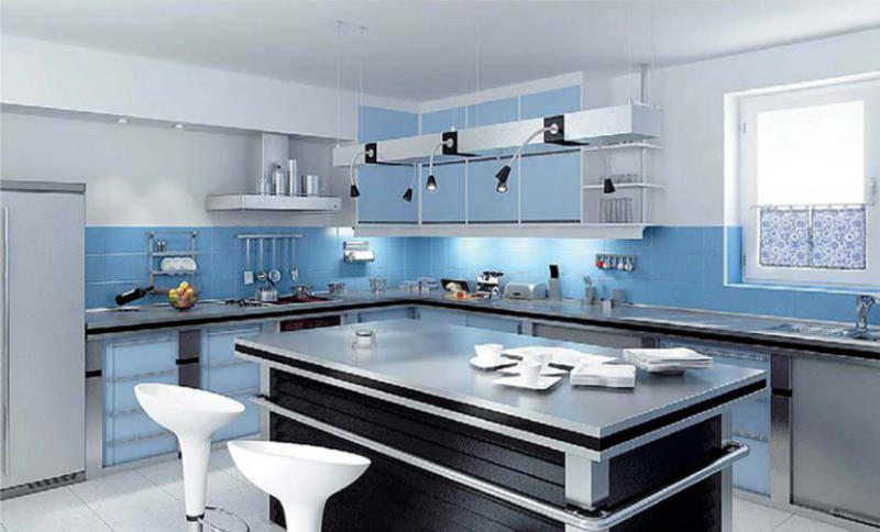 mẫu thiết kế phòng bếp màu xanh