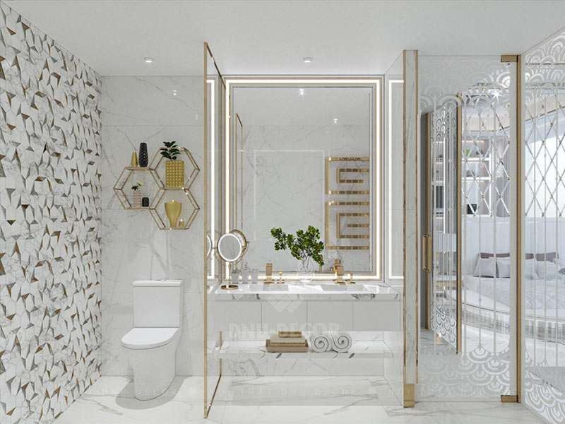 mẫu nội thất phòng tắm họa tiết vàng ánh kim