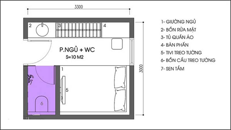 thiết kế phòng ngủ 10m2 thoáng đãng rộng rãi