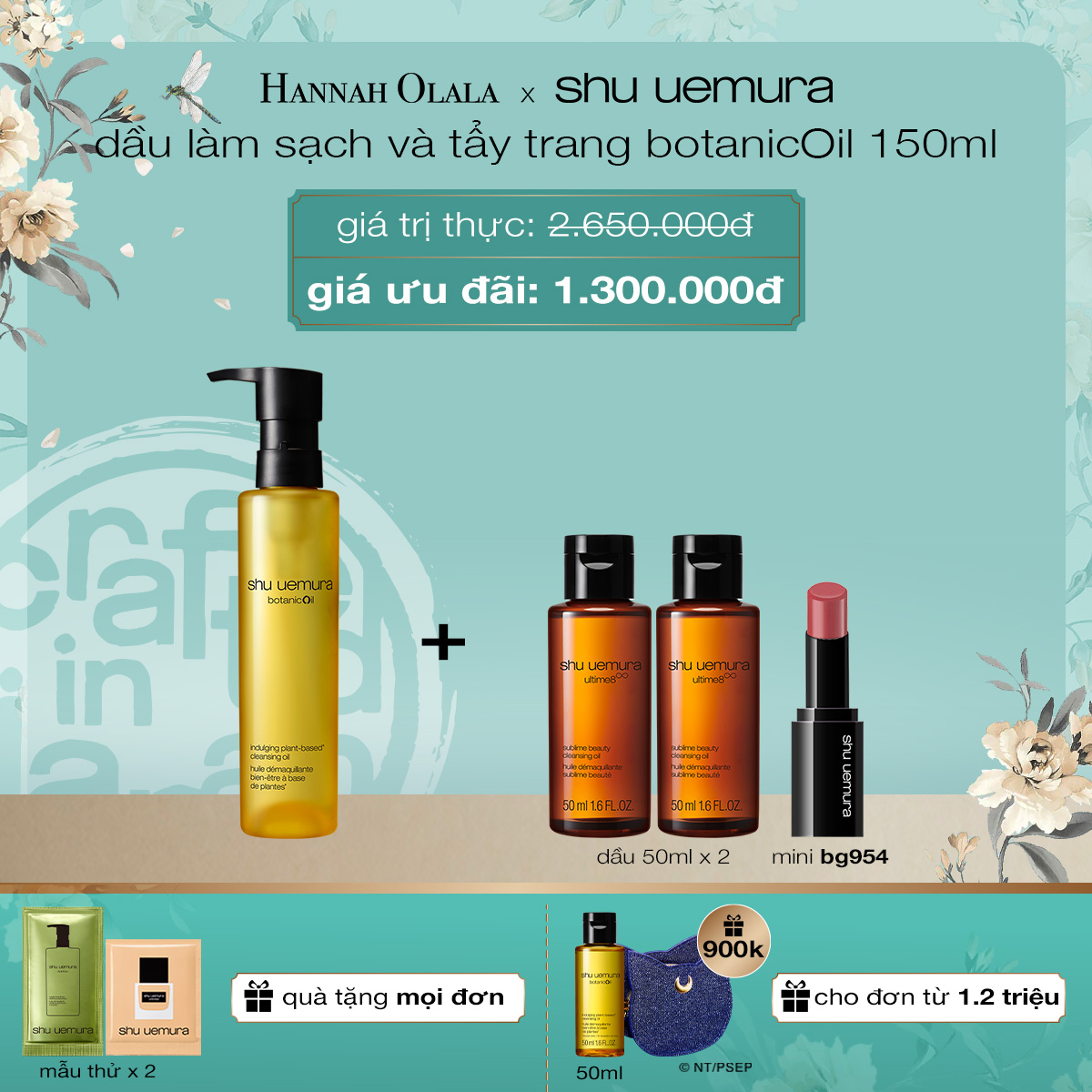 [hn] dầu làm sạch và tẩy trang cao cấp shu uemura botanicoil 150ml