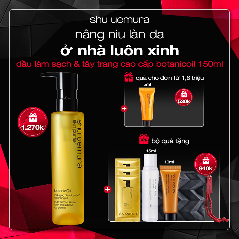 bộ dầu làm sạch và tẩy trang cao cấp shu uemura botanicoil 150ml