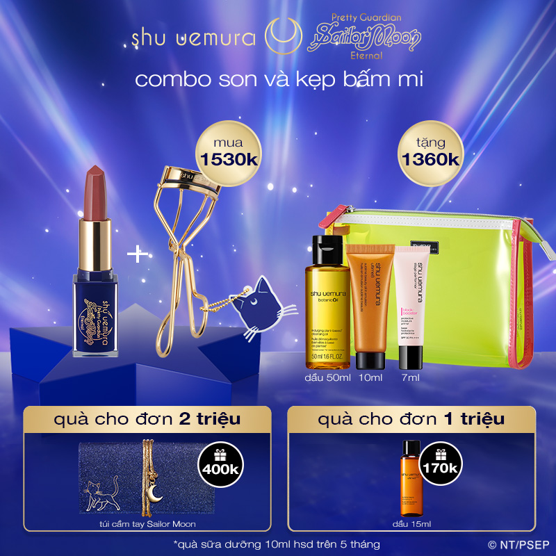 [sm] [phiên bản giới hạn Sailor Moon] bộ bấm mi và son nhiều dưỡng chất shu uemura kinu satin