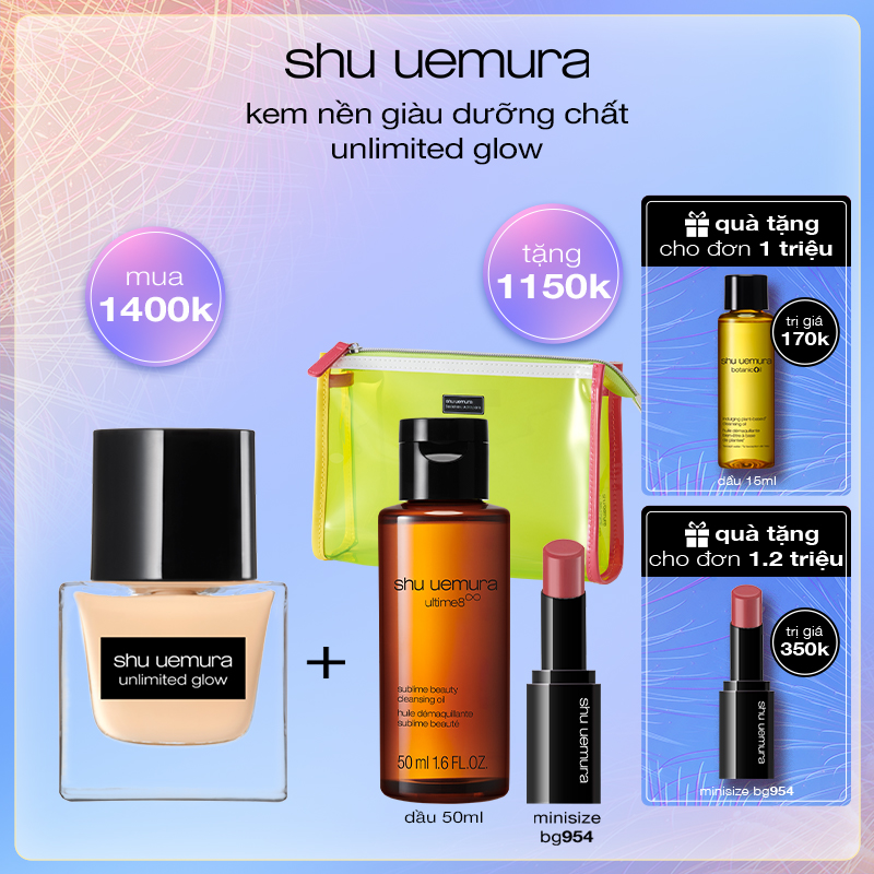 bộ kem nền mỏng nhẹ chuẩn bền unlimited glow