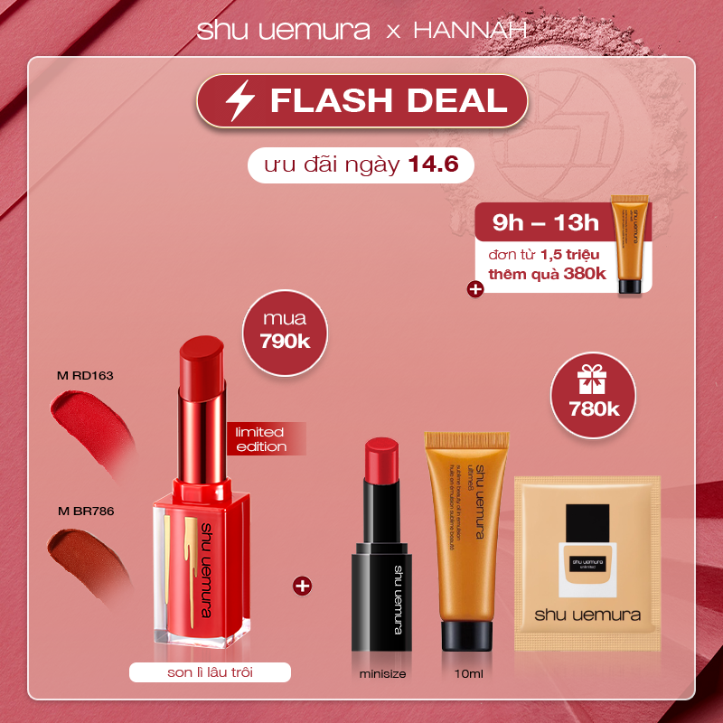 [hannah] flash deal - bộ son lì metallic shu uemura iron reds rouge unlimited matte lipstick