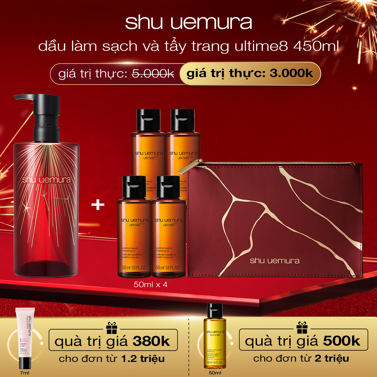 [feb] [phiên bản giới hạn firework sparks] dầu làm sạch và tẩy trang cao cấp shu uemura ultime8∞ cleansing oil 450ml