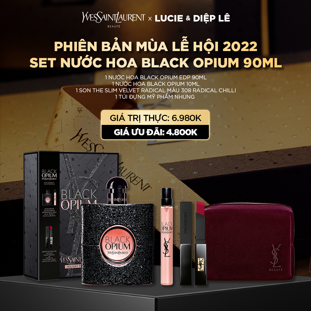 [DLxLC] Set nước hoa Black Opium 90ml phiên bản mùa lễ hội 2022
