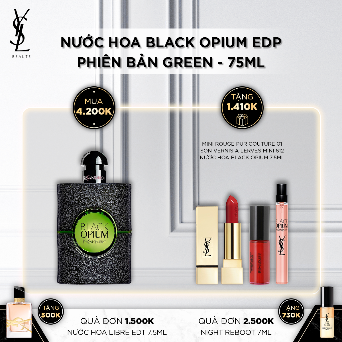 Nước Hoa Gợi Cảm Black Opium EDP phiên bản GREEN 75ml