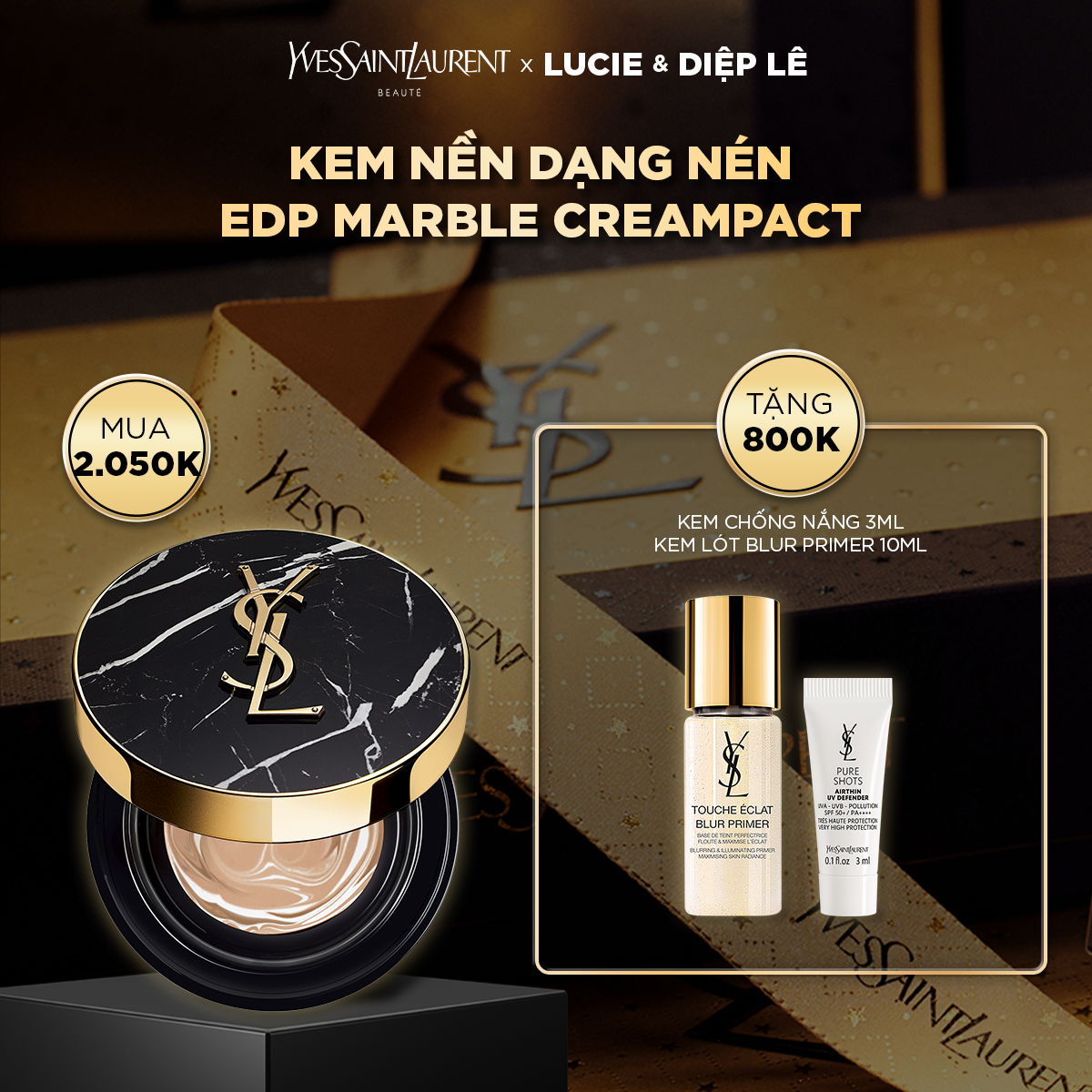 [DLxLC] Vỏ phấn và Kem nền dạng nén EDP Marble Creampact