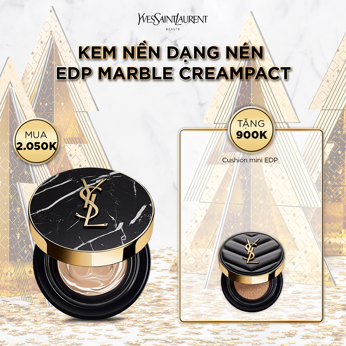 [XMAS] Vỏ phấn và Kem nền dạng nén EDP Marble Creampact