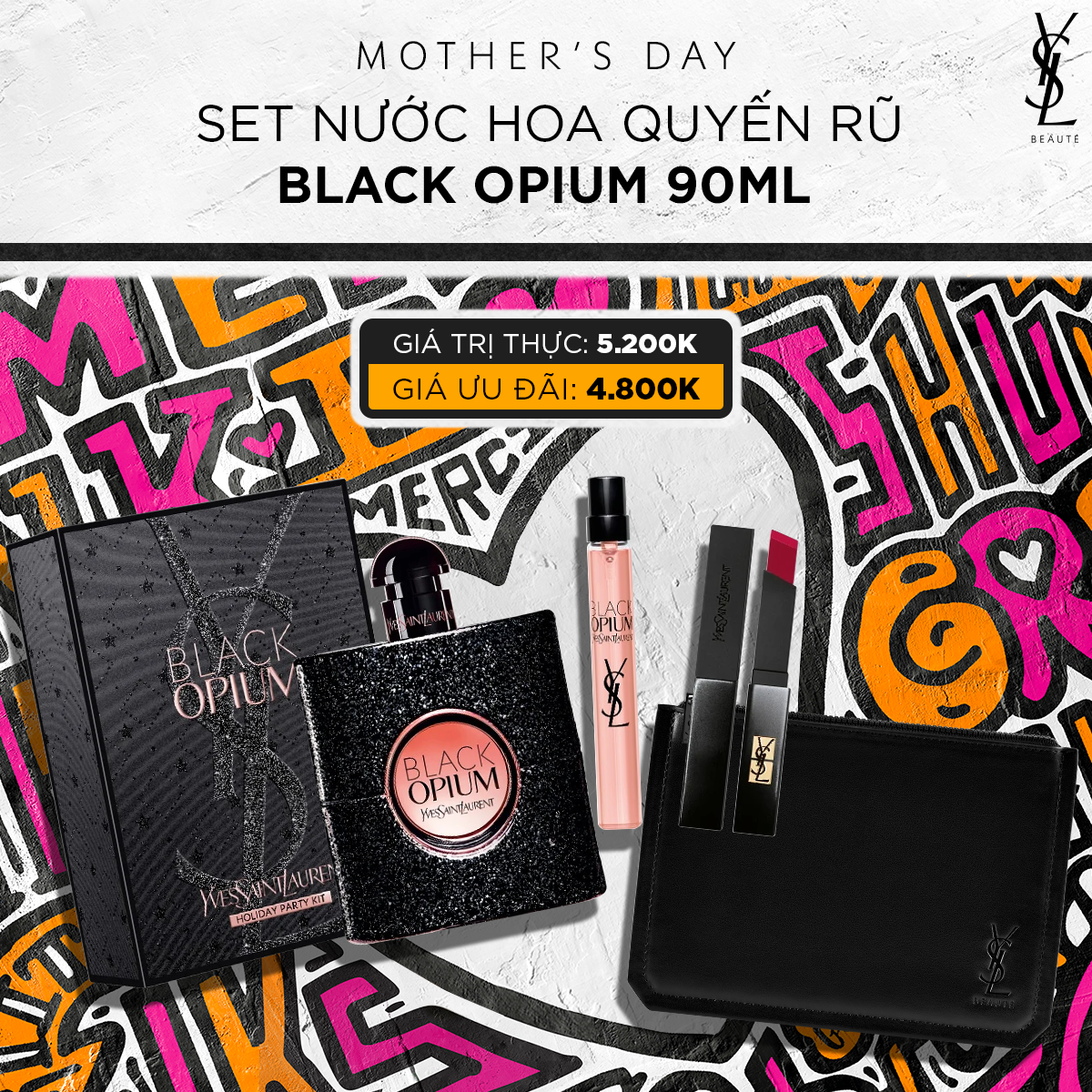 [MAY] Set quà tặng nước hoa Black Opium 90ml và son The slim308