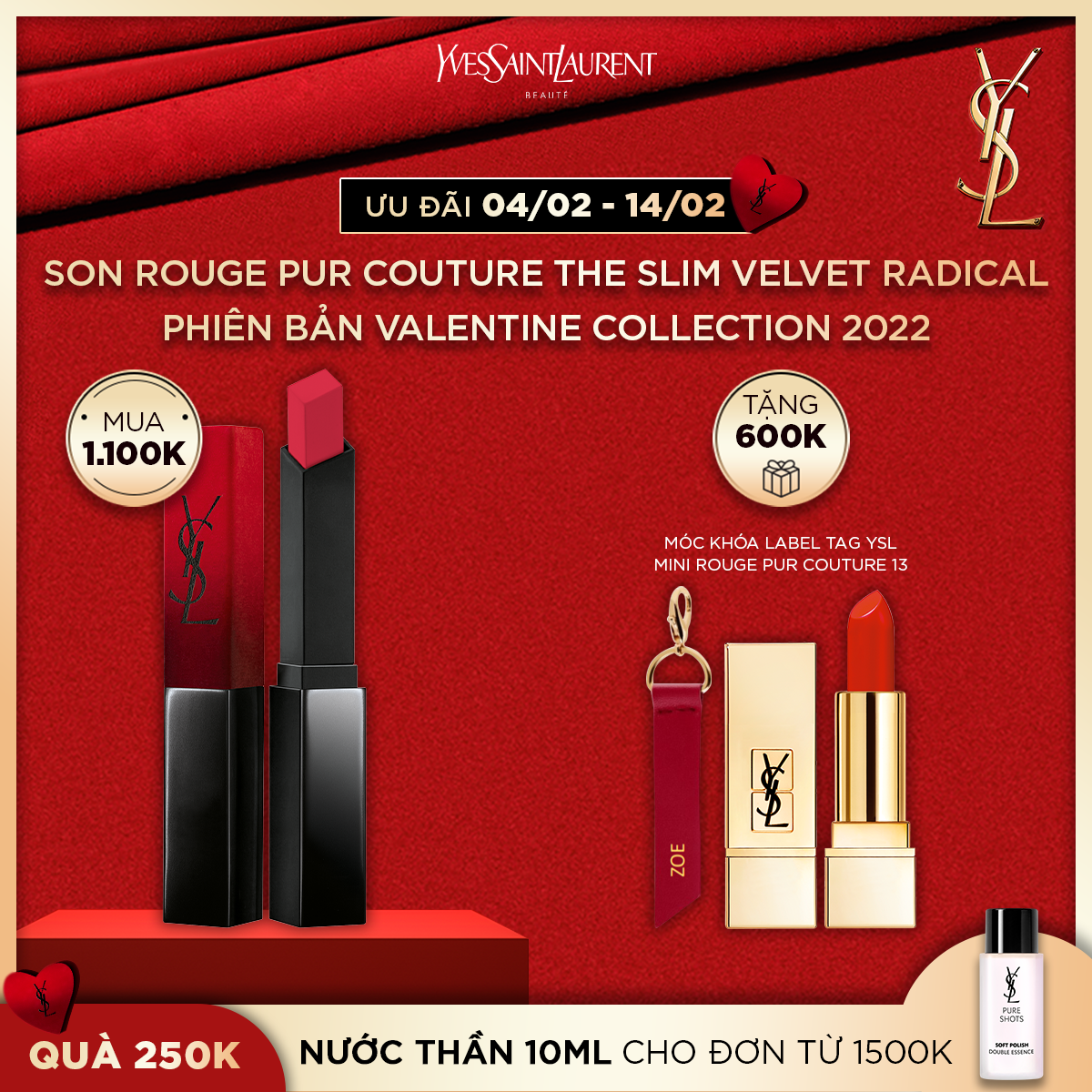 [VLT] Son môi Rouge Pur Couture The Slim Velvet Radical phiên bản Valentine Collection 2022
